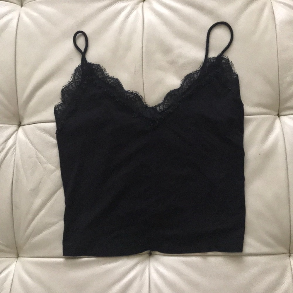 LA Hearts Fray Lace Trim Black Crop Top